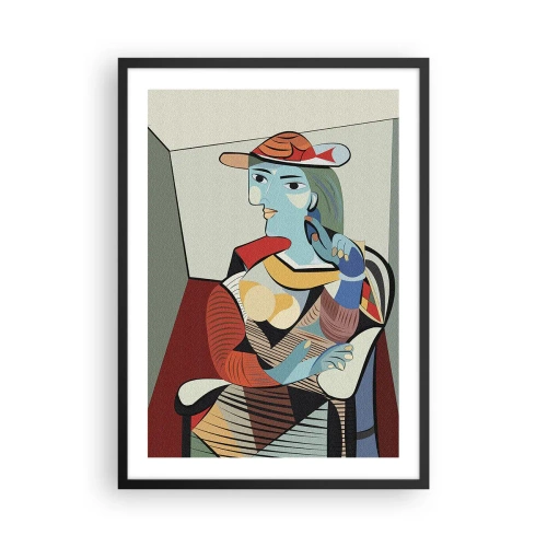 Affiche dans un cadre noir - Poster - Portrait cubiste d'une femme portant un chapeau - 50x70cm - À travers les yeux de Picasso - Décoration murale moderne pour le salon et la chambre ARTTOR