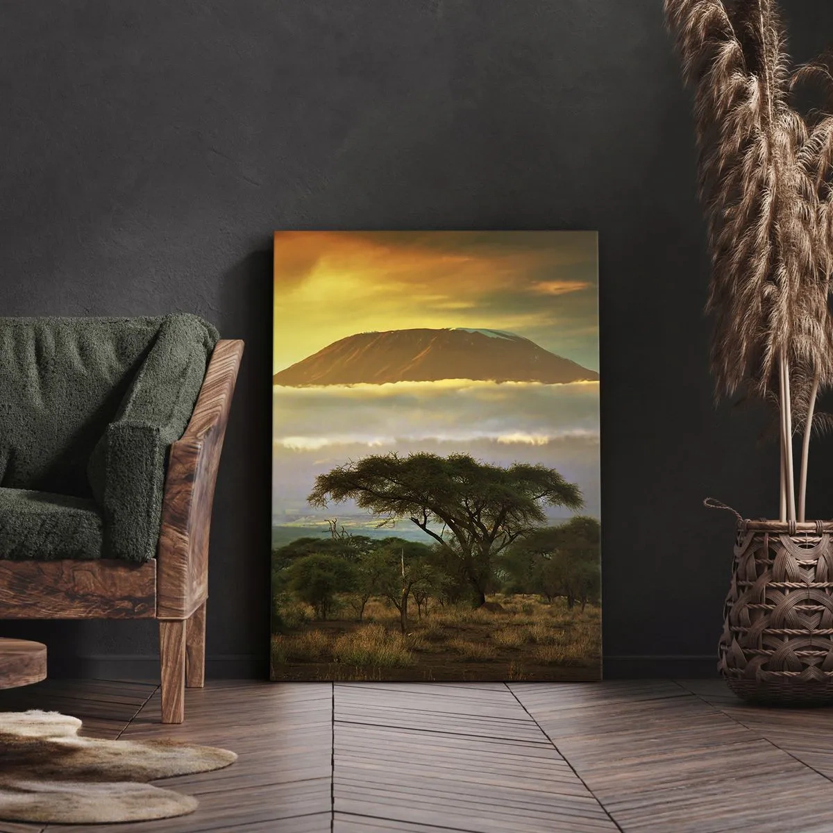 Impression sur toile - Image sur toile - Paysage africain avec le Kilimandjaro au lever du soleil - 50x70cm - Un rêve de voyageur - Décoration murale moderne pour le salon et la chambre ARTTOR
