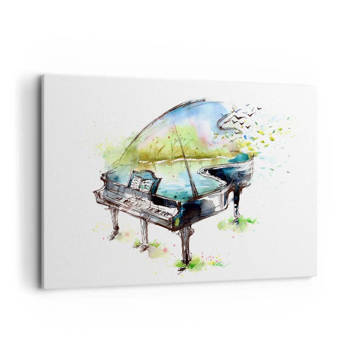 Impression sur toile - Image sur toile - Aquarelle artistique d'un piano avec la nature en arrière-plan - 120x80cm - Enchanté en musique - Décoration murale moderne pour le salon et la chambre ARTTOR