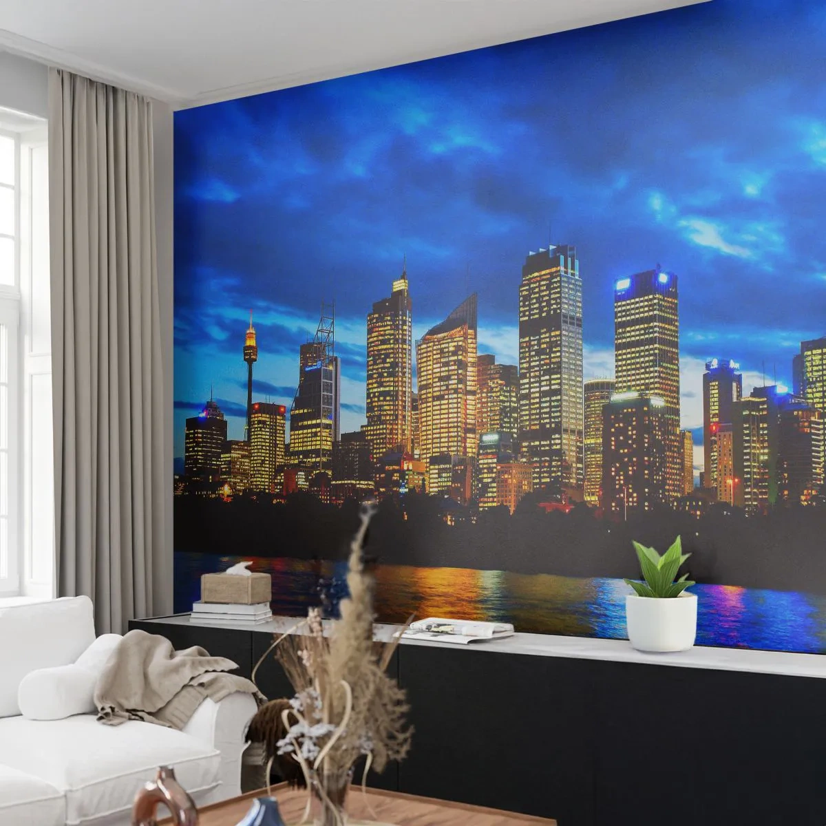 Papier Peint Autocollant Deluxe Sticker - Une nuit de lumières et de couleurs - Ville, Sidney, Architecture - 250x175 cm
