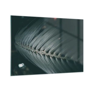 Impression sur verre - Image sur verre - Gros plan d'une feuille de palmier vert foncé avec reflet lumineux - 100x70cm - Précision de la nature - Décoration murale moderne pour le salon et la chambre ARTTOR