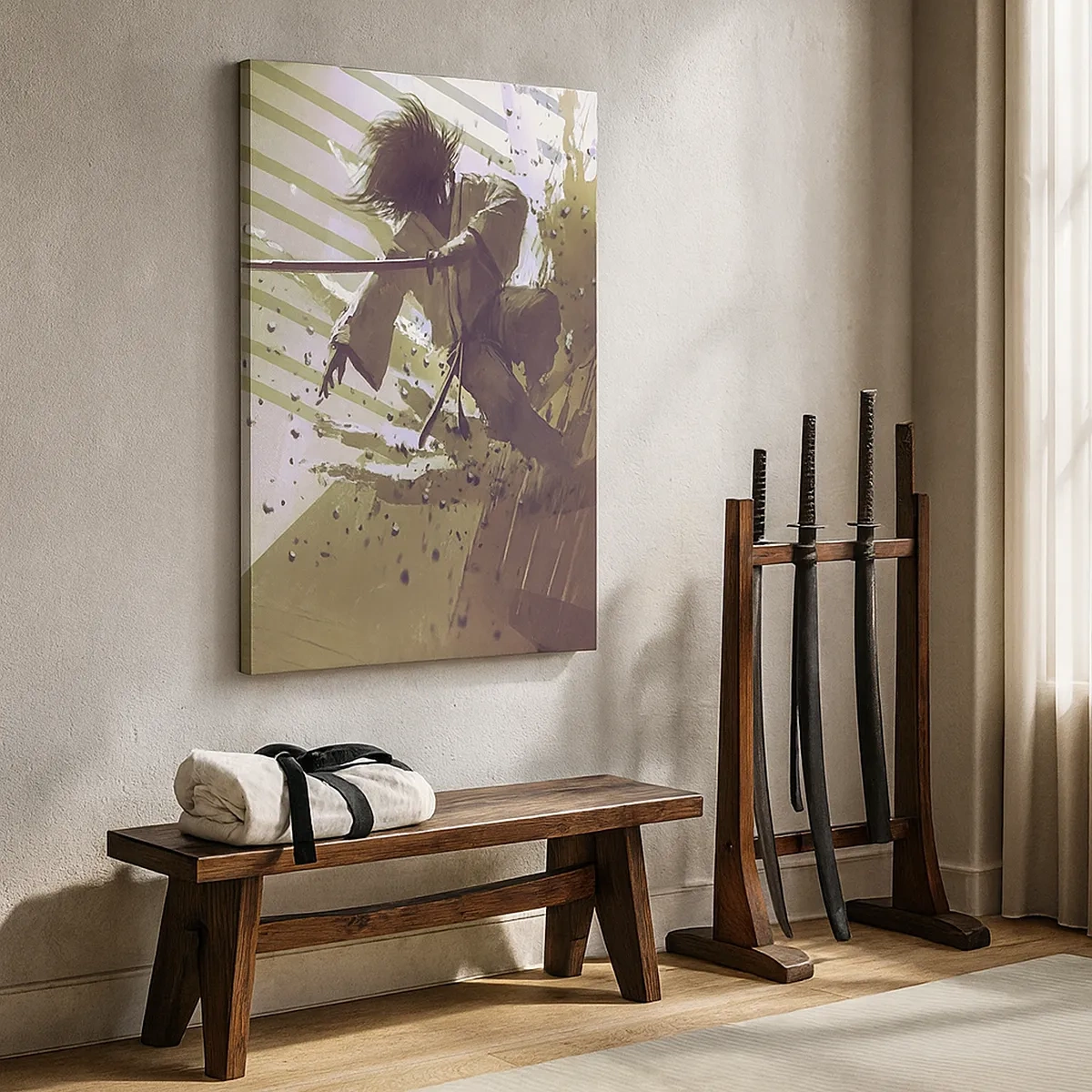 Impression sur toile - Image sur toile - Combat dynamique entre deux personnages dans un style futuriste - 50x70cm - Et tu peux être un samouraï - Décoration murale moderne pour le salon et la chambre ARTTOR