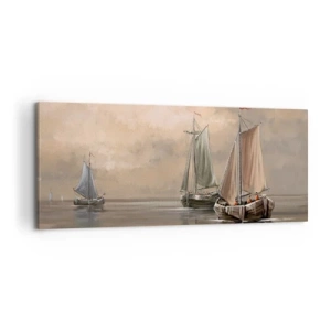 Impression sur toile - Image sur toile - Voiliers sur une mer calme dans un décor pastel - 120x50cm - Le retour des marins - Décoration murale moderne pour le salon et la chambre ARTTOR