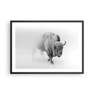 Affiche dans un cadre noir - Poster - Bison blanc dans un décor minimaliste - 70x50cm - Roi de la prairie - Décoration murale moderne pour le salon et la chambre ARTTOR