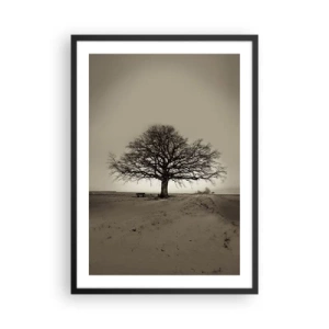 Affiche dans un cadre noir - Poster - Un arbre solitaire dans un paysage sépia vide - 50x70cm - D'ici à l'éternité - Décoration murale moderne pour le salon et la chambre ARTTOR