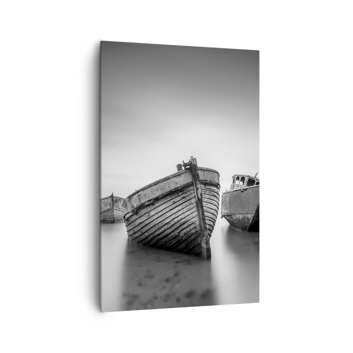 Impression sur toile - Image sur toile - Bateaux abandonnés sur une eau calme - 80x120cm - Cùest déjà un souvenir... - Décoration murale moderne pour le salon et la chambre ARTTOR
