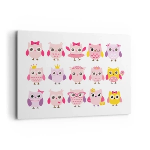 Impression sur toile - Image sur toile - Hiboux mignons aux couleurs pastel - 100x70cm - L'un est plus doux que l'autre - Décoration murale moderne pour le salon et la chambre ARTTOR