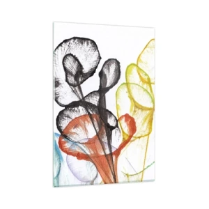 Impression sur verre - Image sur verre - Fleurs transparentes colorées sur fond blanc - 80x120cm - Fleurs avec une âme - Décoration murale moderne pour le salon et la chambre ARTTOR