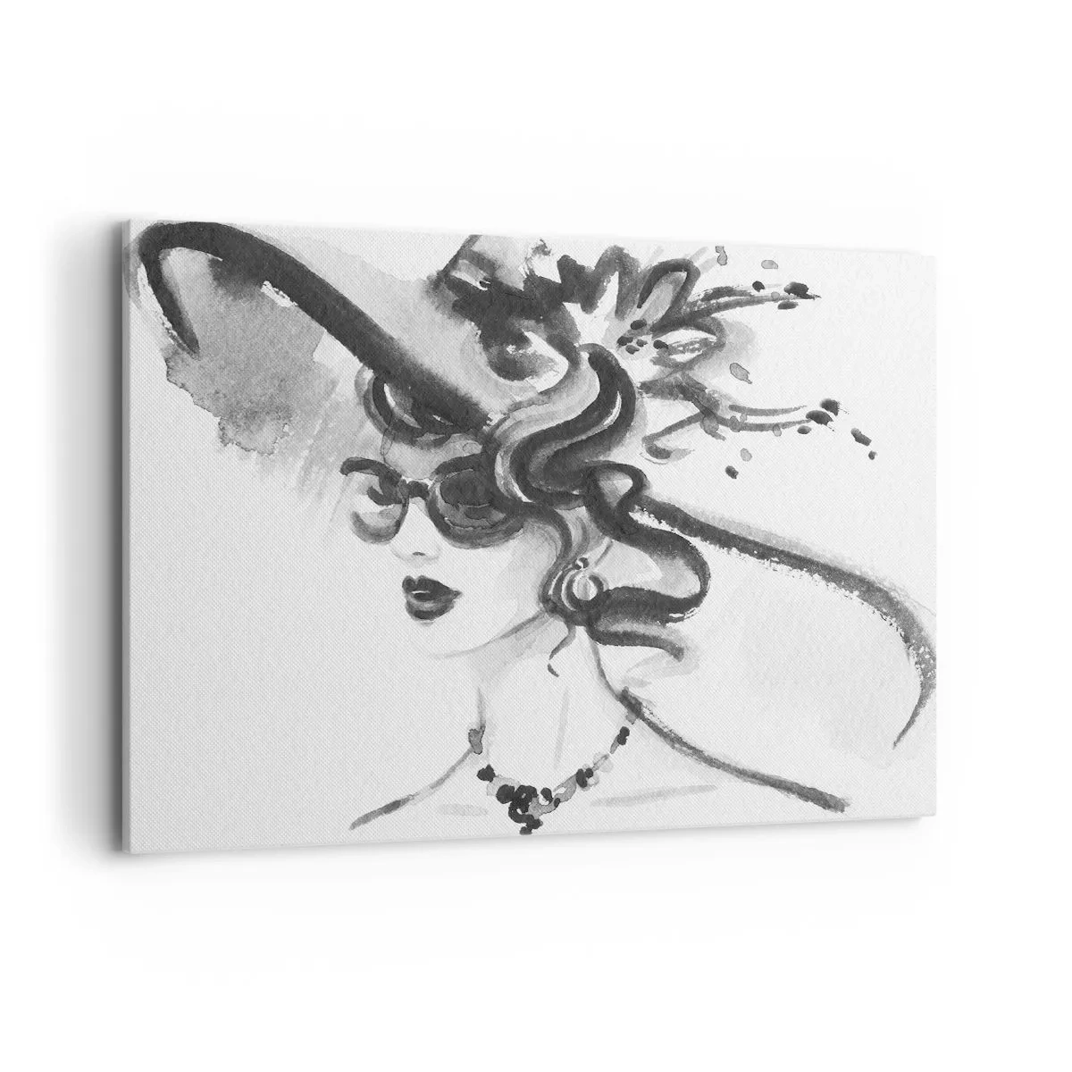 Impression sur toile - Image sur toile - Femme élégante avec un chapeau de style noir et blanc - 100x70cm - Une dame de caractère - Décoration murale moderne pour le salon et la chambre ARTTOR