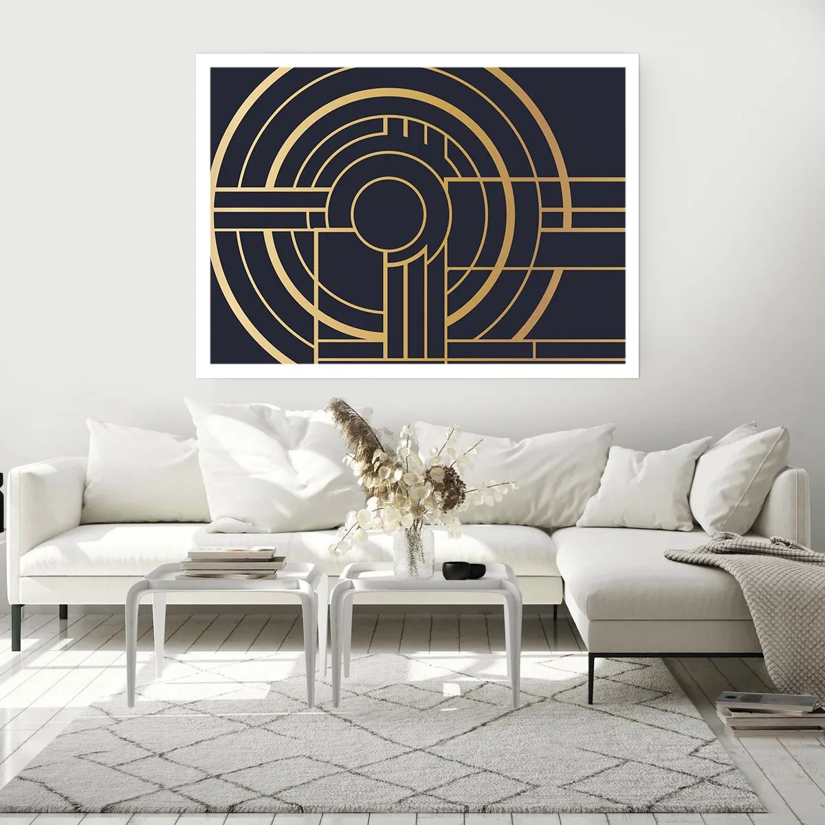 Affiche - Poster - Motif géométrique avec des lignes dorées - 100x70cm - Rotation des éléments - Décoration murale moderne pour le salon et la chambre ARTTOR