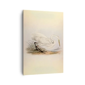 Impression sur toile - Image sur toile - Dessin d'un héron blanc sur fond de paysage naturel - 70x100cm - Dame sur les joncs - Décoration murale moderne pour le salon et la chambre ARTTOR