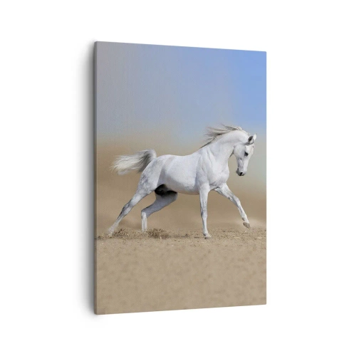 Impression sur toile - Image sur toile - Un cheval blanc galopant à travers un paysage désertique - 50x70cm - Le plus beau conte de fées arabe - Décoration murale moderne pour le salon et la chambre ARTTOR