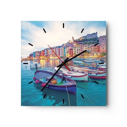Horloge murale - Pendule murale - Soirée colorée au port - 40x40 cm