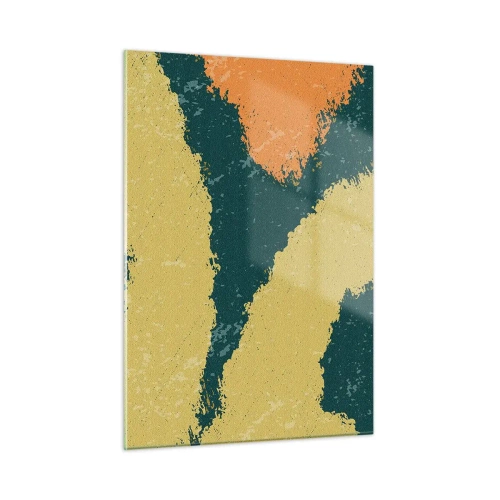 Impression sur verre - Image sur verre - Une abstraction fluide en moutarde, vert et orange. - 50x70cm - Abstraction – mouvement lent - Décoration murale moderne pour le salon et la chambre ARTTOR