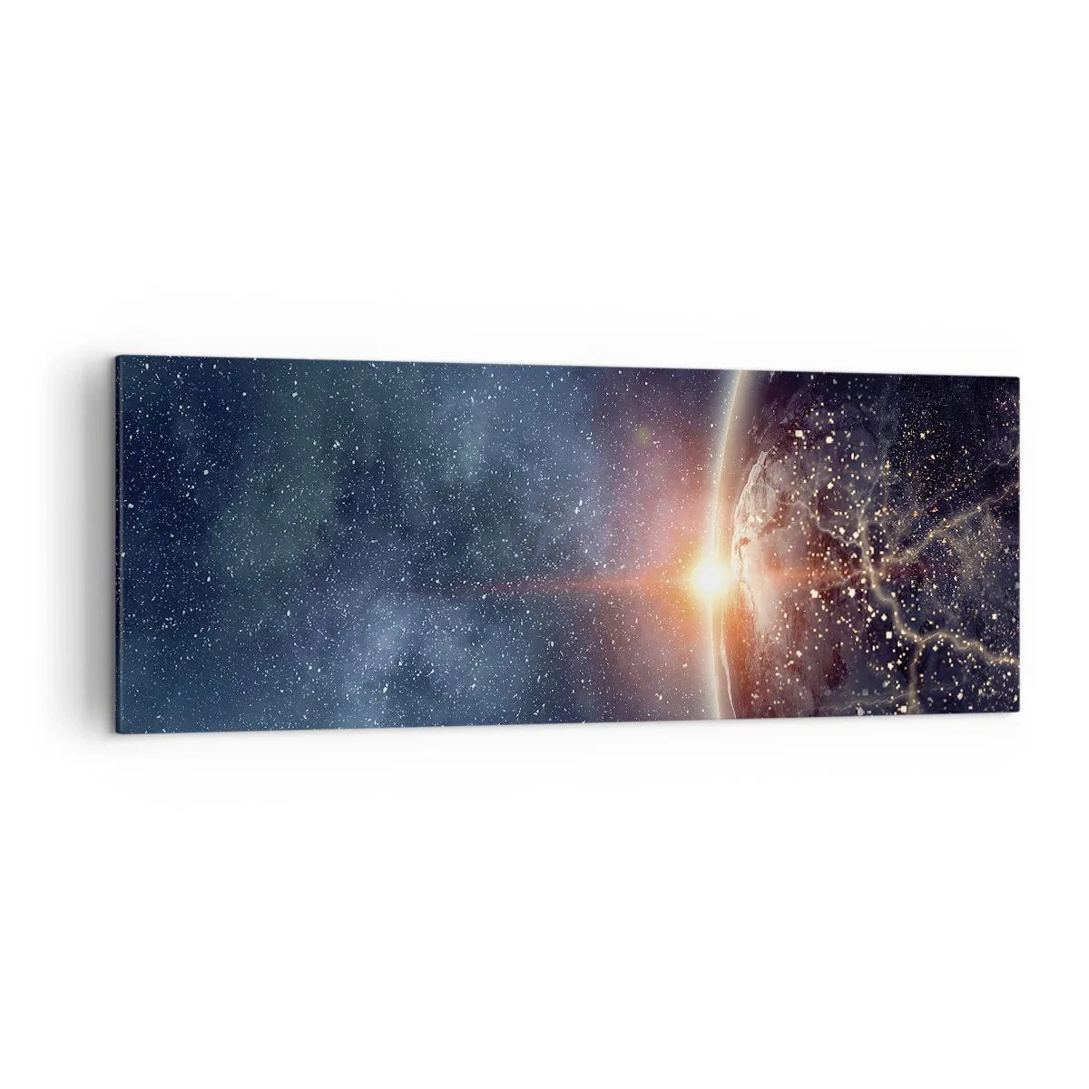 Impression sur toile - Image sur toile - La Terre vue de l'espace avec le soleil levant - 140x50cm - Dans une nouvelle perspective - Décoration murale moderne pour le salon et la chambre ARTTOR