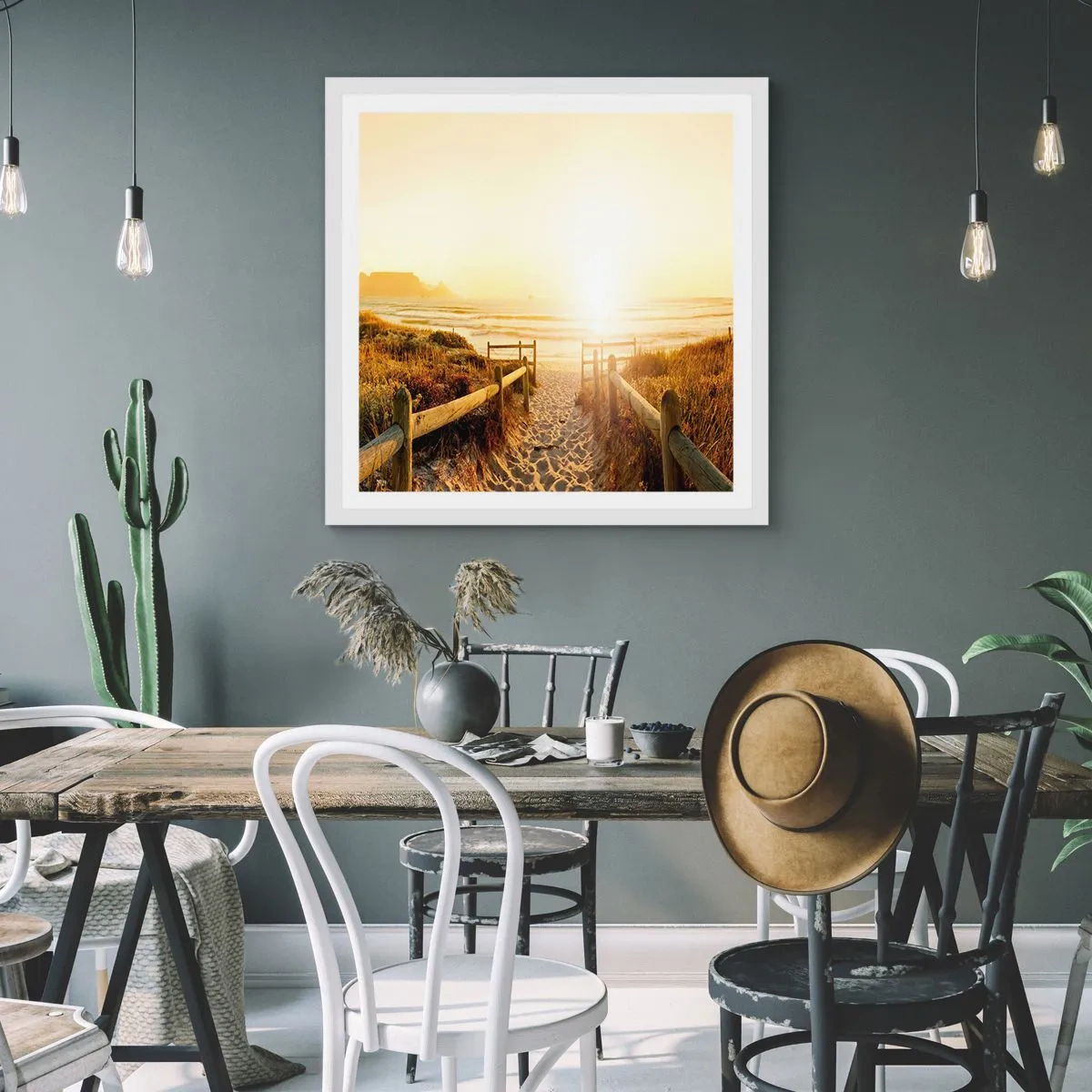 Affiche dans un cadre blanc - Poster - A travers la dune, vers le soleil - 30x30 cm