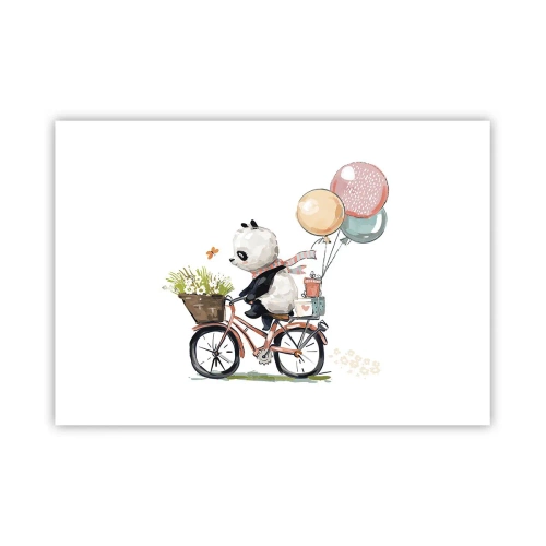 Affiche - Poster - Panda sur un vélo avec des ballons et des fleurs - 100x70cm - Jour de chance - Décoration murale moderne pour le salon et la chambre ARTTOR
