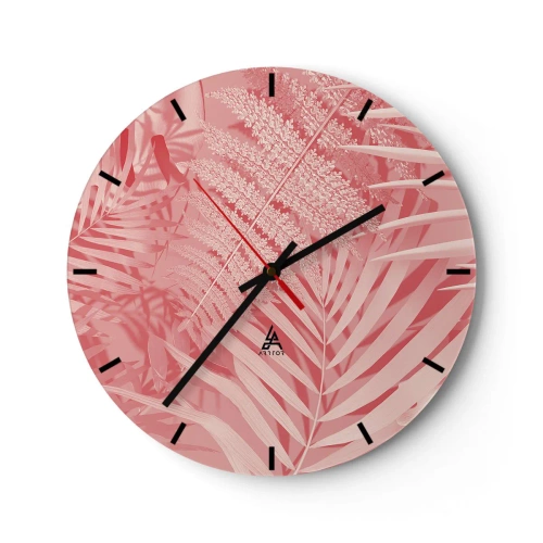 Horloge murale - Pendule murale - Feuilles de plantes tropicales dans les tons de rose et de beige - 30x30cm - Concept de rose - Décoration murale moderne pour le salon, la cuisine et la chambre ARTTOR