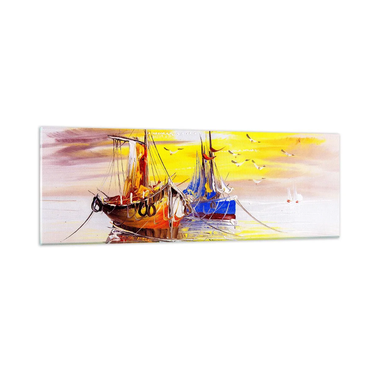 Impression sur verre - Image sur verre - Un repos bien mérité au port - 90x30 cm