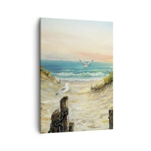 Impression sur toile - Image sur toile - Côte avec mouettes et dunes au coucher du soleil - 50x70cm - Retraite au calme - Décoration murale moderne pour le salon et la chambre ARTTOR