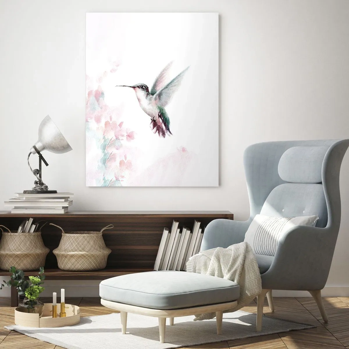 Impression sur verre - Image sur verre - Colibri coloré à l'aquarelle délicate - 50x70cm - Immortalisé dans un battement - Décoration murale moderne pour le salon et la chambre ARTTOR