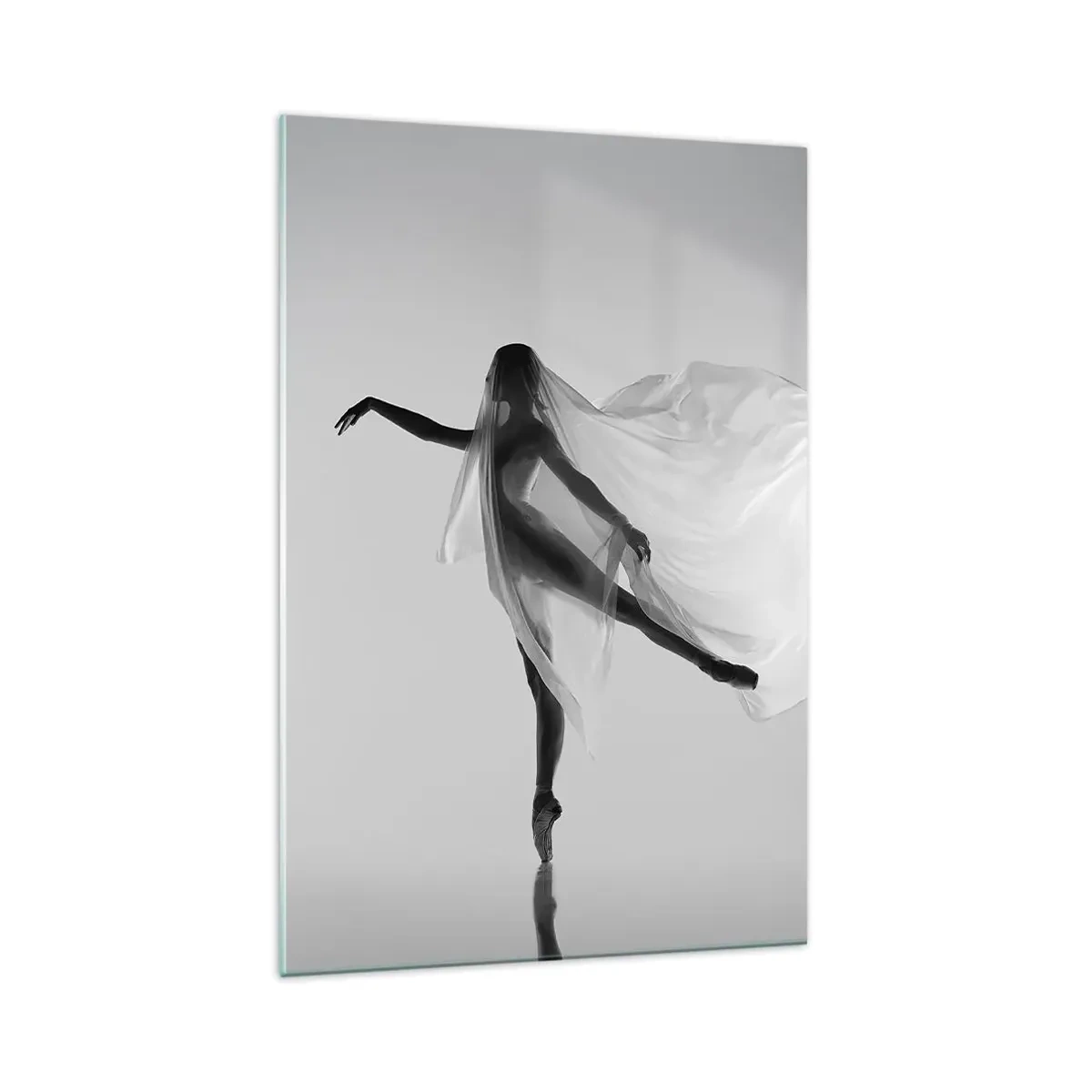 Impression sur verre - Image sur verre - Une danseuse dans une pose éthérée avec un tissu fluide - 70x100cm - Légèreté et grâce - Décoration murale moderne pour le salon et la chambre ARTTOR