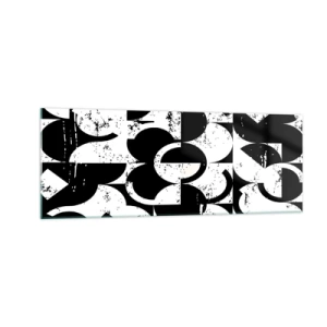 Impression sur verre - Image sur verre - Motif géométrique abstrait noir et blanc avec un effet vintage - 140x50cm - Le blanc est blanc et le noir est noir - Décoration murale moderne pour le salon et la chambre ARTTOR