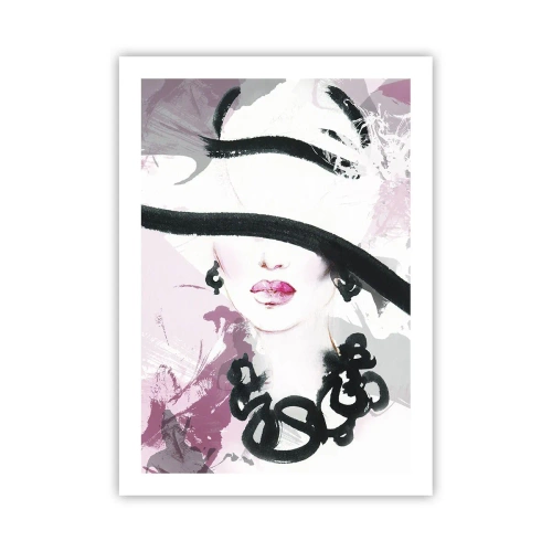 Affiche - Poster - Une illustration élégante du visage d'une femme dans des tons de rose et de noir. - 50x70cm - Portrait d'une dame en noir et rose - Décoration murale moderne pour le salon et la chambre ARTTOR