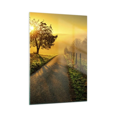 Impression sur verre - Image sur verre - Une route à travers un paysage rural au coucher du soleil - 50x70cm - Après-midi de miel - Décoration murale moderne pour le salon et la chambre ARTTOR