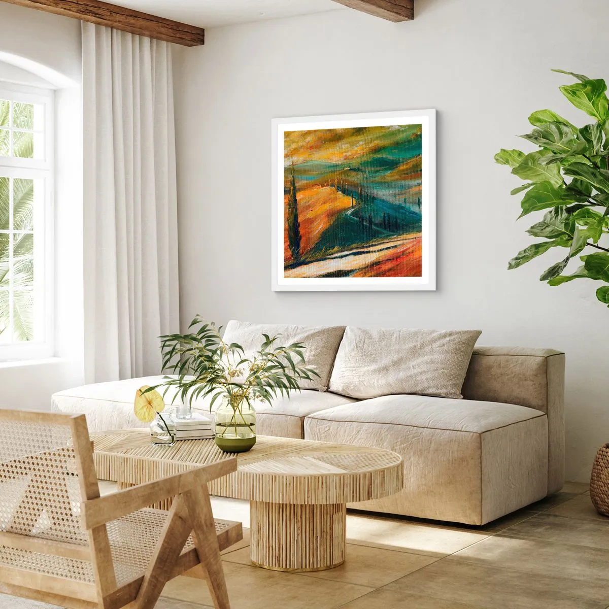 Affiche dans un cadre blanc - Poster - paysage toscan - 60x60 cm