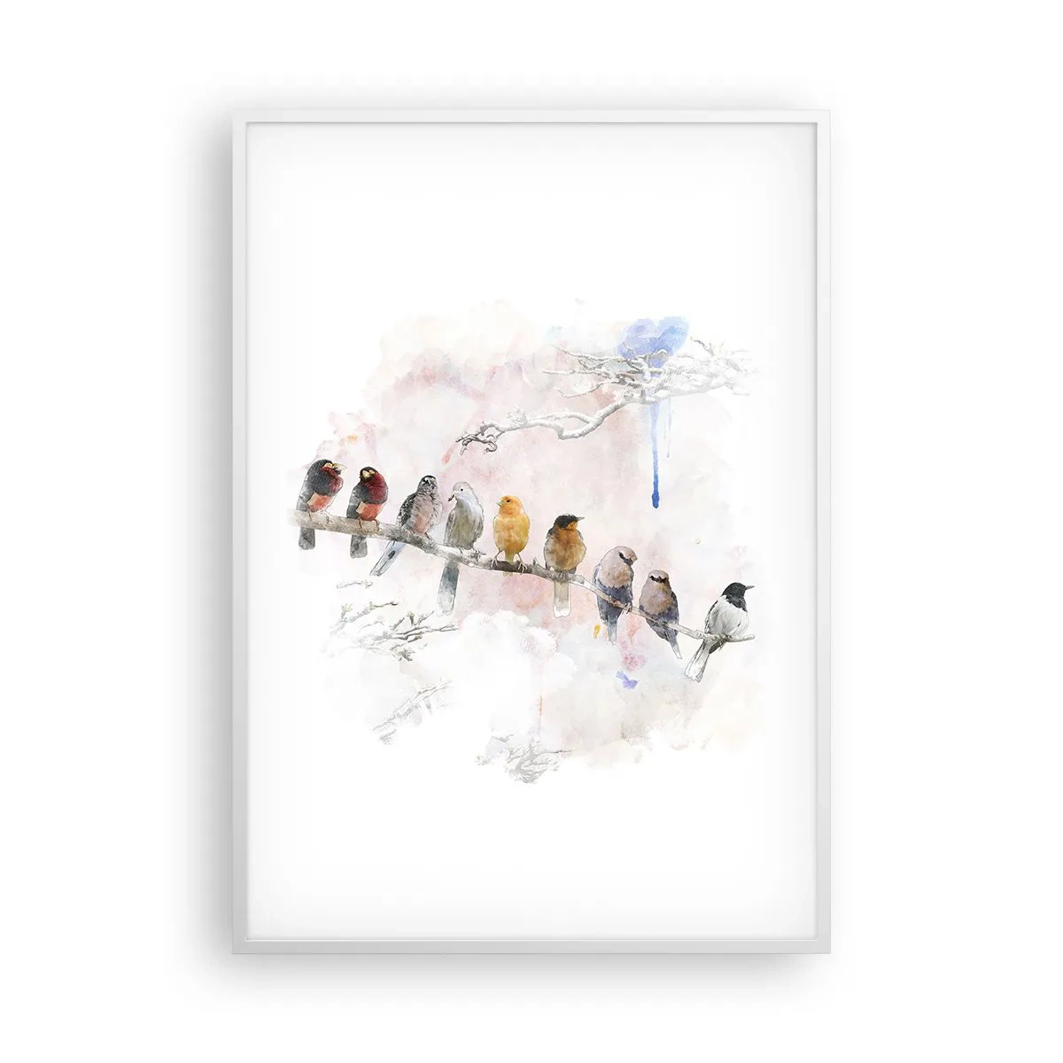 Affiche dans un cadre blanc - Poster - Rencontre ailée - 70x100 cm