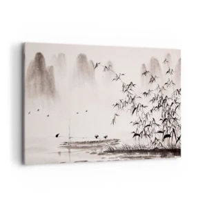 Impression sur toile - Image sur toile - Un paysage minimaliste de style oriental - 100x70cm - Le silence des rizières - Décoration murale moderne pour le salon et la chambre ARTTOR