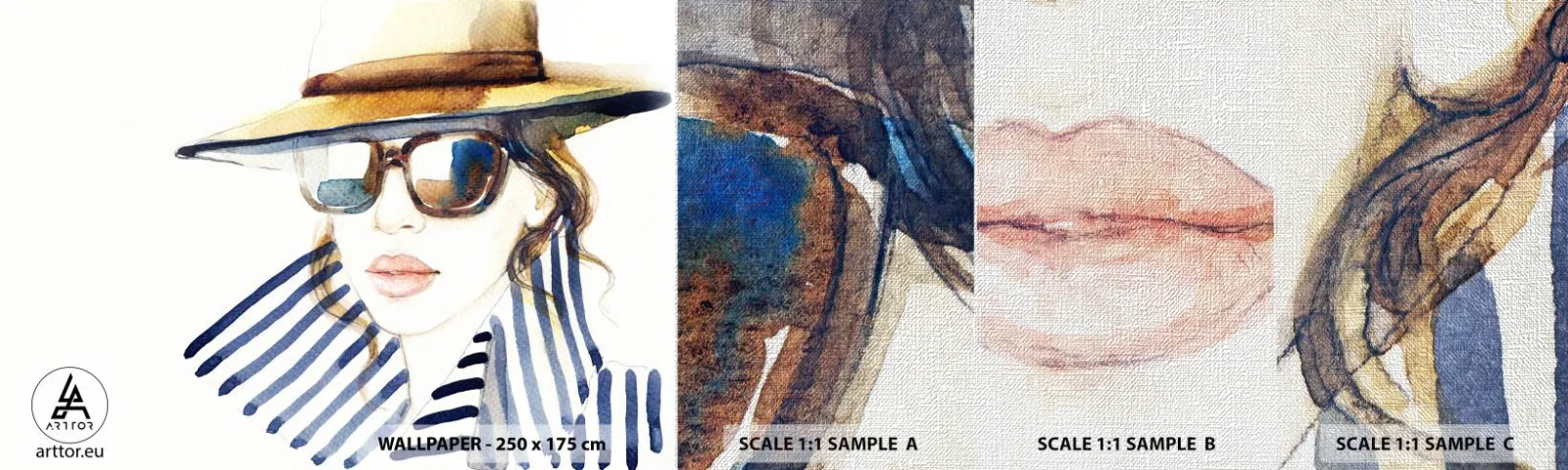 Échantillon de Papier Peint Premium Canvas - La Floride vous souhaite la bienvenue ! - Visage de femme, Portrait d'une femme, Mode - 100x30 cm