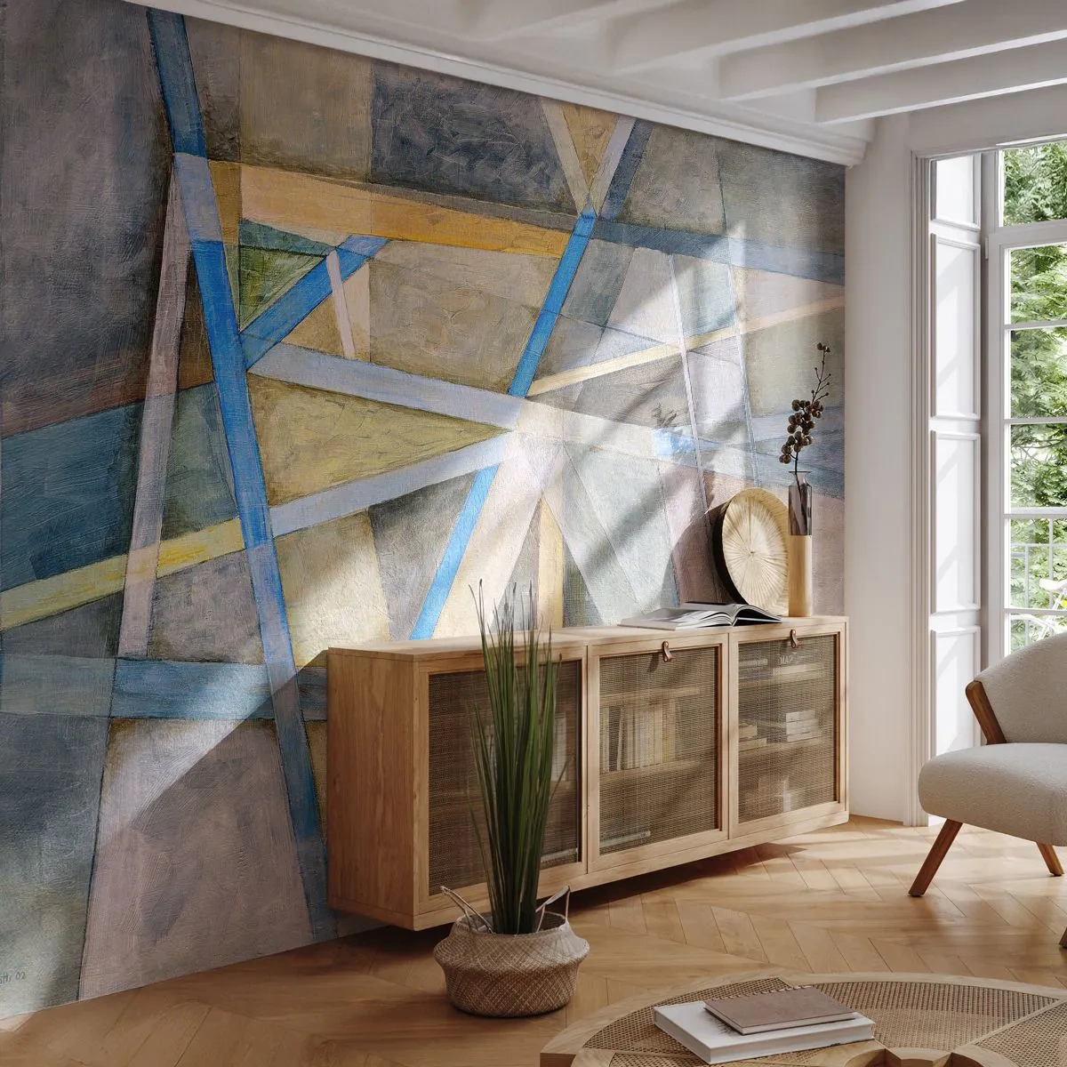 Papier Peint Photo Premium Sand - Tout droit ou en diagonale ? - Abstraction, Morceau, Modèle moderne - 450x315 cm