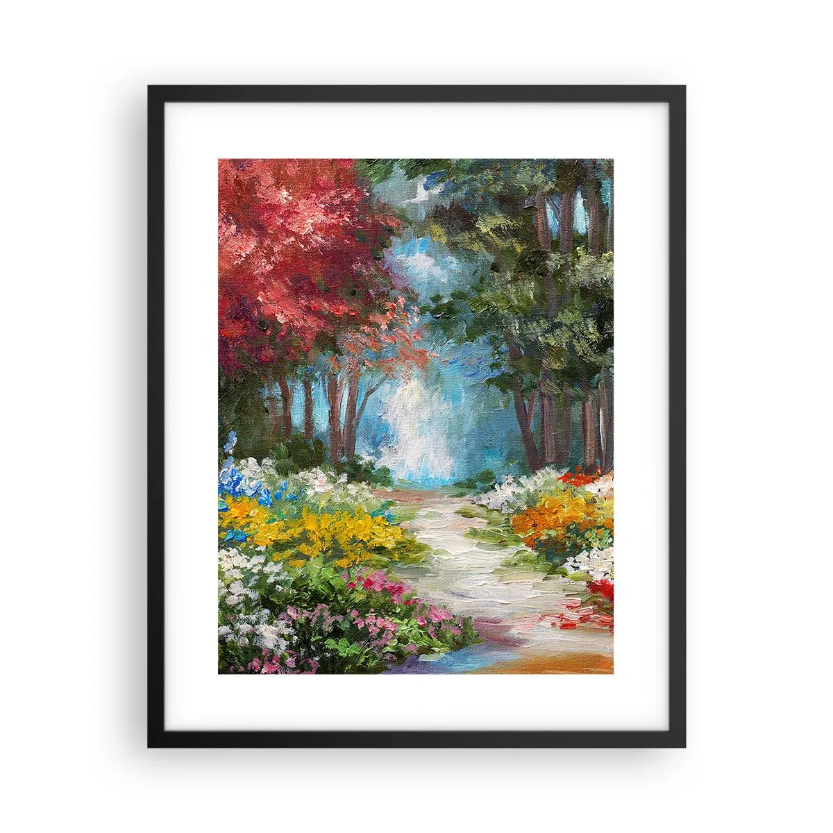 Affiche dans un cadre noir - Poster - Jardin forestier, forêt de fleurs - 40x50 cm