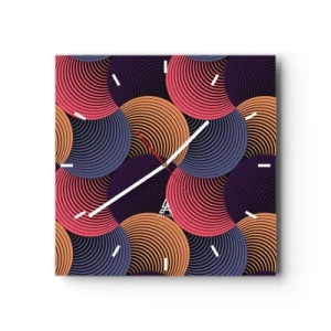 Horloge murale - Pendule murale - Cercles géométriques dans des tons de rose, violet et or - 30x30cm - Dans un rythme circulaire - Décoration murale moderne pour le salon et la chambre ARTTOR