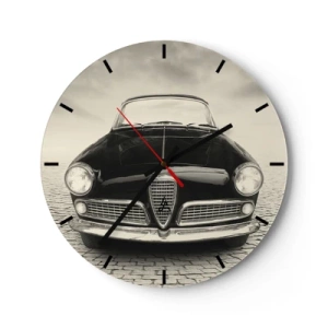 Horloge murale - Pendule murale - L'avant d'une voiture rétro classique sur une route pavée - 30x30cm - Et alors! Tu ne m'aime pas? - Décoration murale moderne pour le salon, la cuisine et la chambre ARTTOR