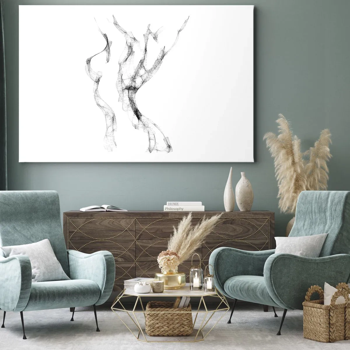 Impression sur toile - Image sur toile - Des lignes délicates et abstraites ressemblant à des traînées de fumée sur un fond clair - 70x50cm - Belle et forte - Décoration murale moderne pour le salon et la chambre ARTTOR
