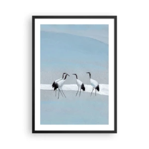 Affiche dans un cadre noir - Poster - Une illustration minimaliste de grues sur fond pastel. - 50x70cm - Après une chaude journée - Décoration murale moderne pour le salon et la chambre ARTTOR