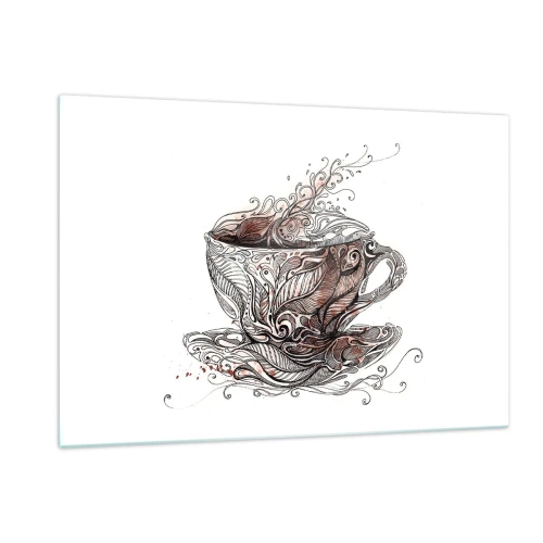 Impression sur verre - Image sur verre - Dessin artistique d'une tasse avec ornements et vapeur - 120x80cm - Du thé, bon pour tout - Décoration murale moderne pour le salon et la chambre ARTTOR
