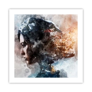 Affiche - Poster - L'histoire d'une fille avec une ville en arrière-plan - 50x50 cm