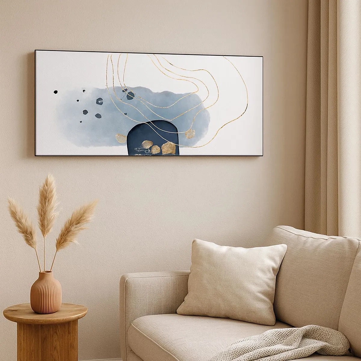 Impression sur toile - Image sur toile - Fantaisie bleu et or - 100x40 cm
