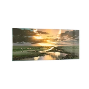 Impression sur verre - Image sur verre - Un paysage fantastique avec deux lunes à l'horizon - 120x50cm - Quelque part dans une galaxie lointaine, très lointaine - Décoration murale moderne pour le salon et la chambre ARTTOR