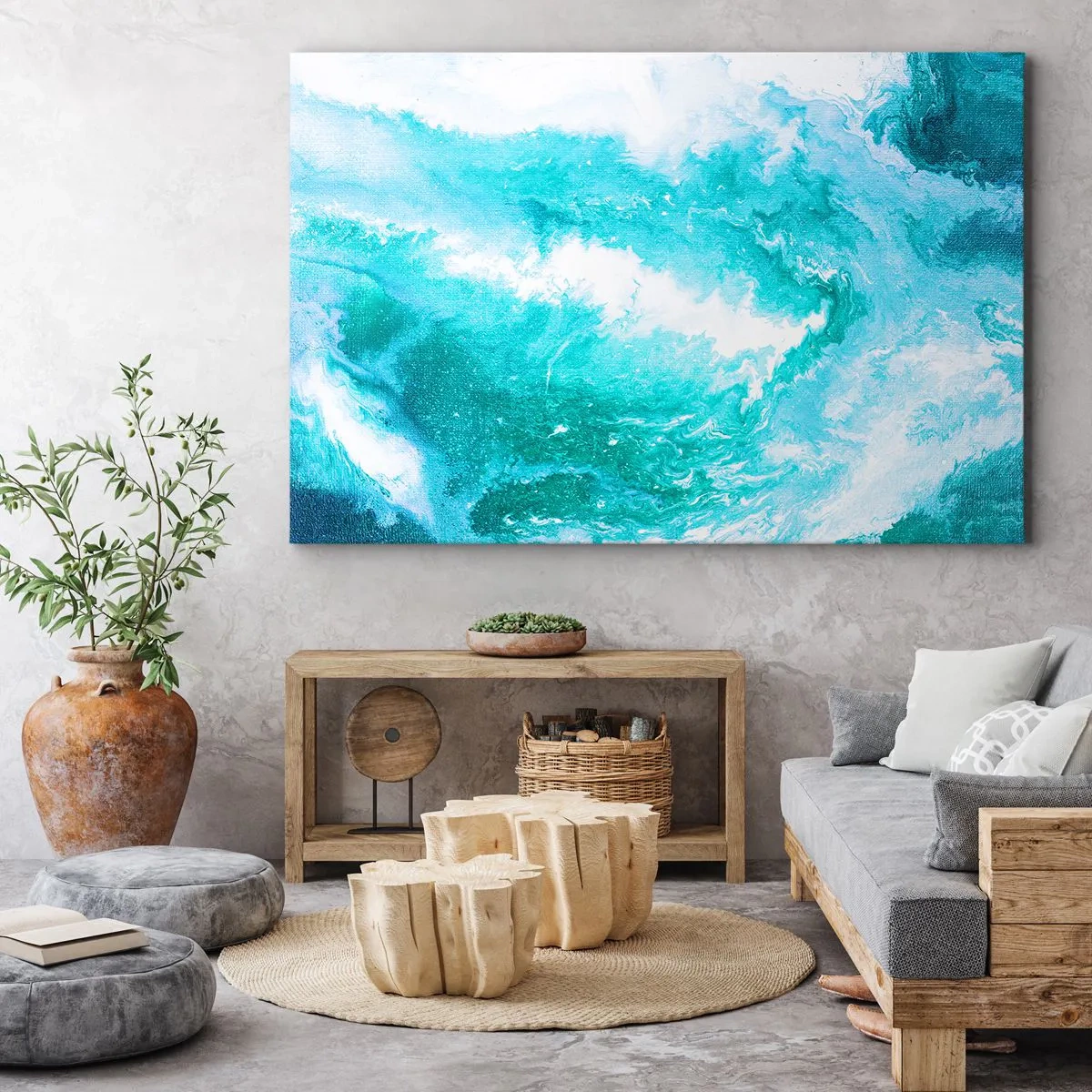 Impression sur toile - Image sur toile - Tourbillon abstrait dans les tons de bleu - 70x50cm - Au coeur de l'élément - Décoration murale moderne pour le salon et la chambre ARTTOR