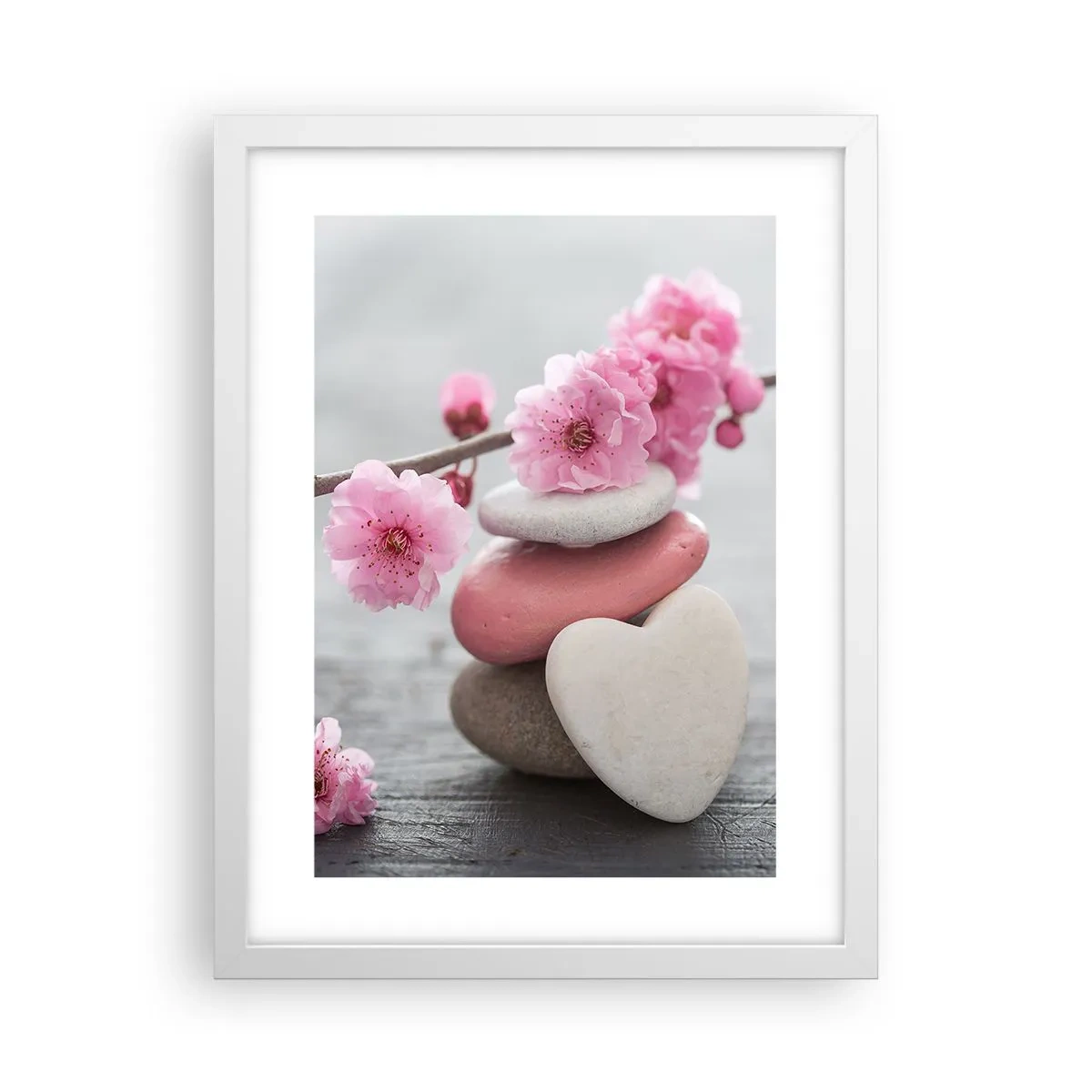 Affiche dans un cadre blanc - Poster - Le bonheur avec une fleur de cerisier - 30x40 cm