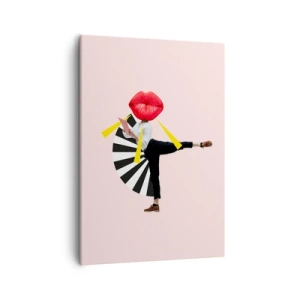 Impression sur toile - Image sur toile - Figure surréaliste avec bouche et éléments géométriques - 50x70cm - Pop-art surréaliste - Décoration murale moderne pour le salon et la chambre ARTTOR