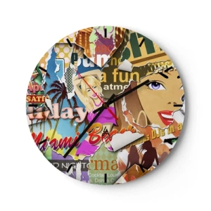 Horloge murale - Pendule murale - Une composition colorée d'affiches de style rétro - 30x30cm - Souvenirs de vacances - Décoration murale moderne pour le salon, la cuisine et la chambre ARTTOR