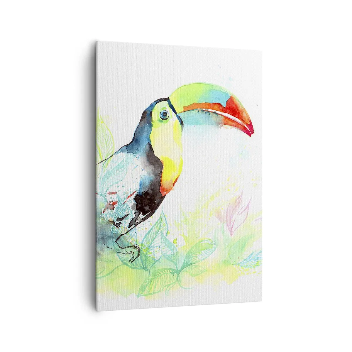 Impression sur toile - Image sur toile - Illustration à l'aquarelle d'un toucan sur fond tropical - 70x100cm - Aussi coloré que l'Amérique du Sud - Décoration murale moderne pour le salon et la chambre ARTTOR