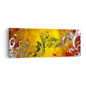 Impression sur toile - Image sur toile - Notes de musique abstraites sur un fond coloré avec des ornements - 140x50cm - Que la musique coule - Décoration murale moderne pour le salon et la chambre ARTTOR