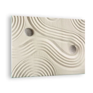Impression sur verre - Image sur verre - Sable minimaliste avec pierres et motifs géométriques - 70x50cm - Touche de chaleur - Décoration murale moderne pour le salon et la chambre ARTTOR